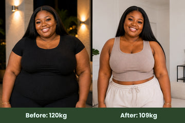 before and after image results of a woman who lost 11kg with Tizaro weight loss injection