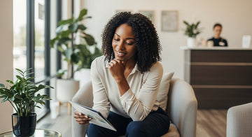 Image showing a woman trying to learn more information about Detox IV Drips