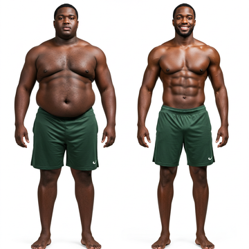 Image showing before and after effect of weight loss pills on the male body