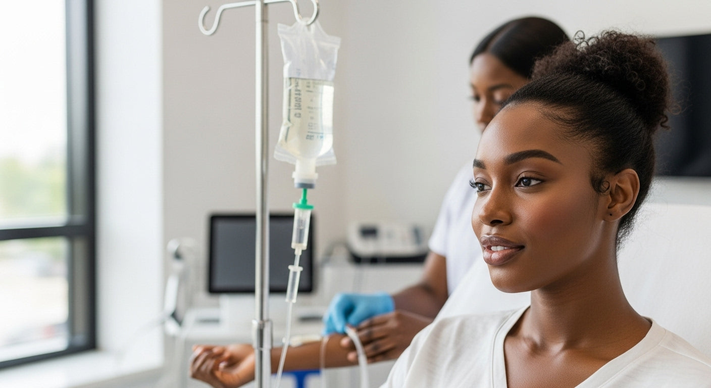 woman getting a myers cocktail iv drip at HueBeautyGlam1621243260e1af0c20-2